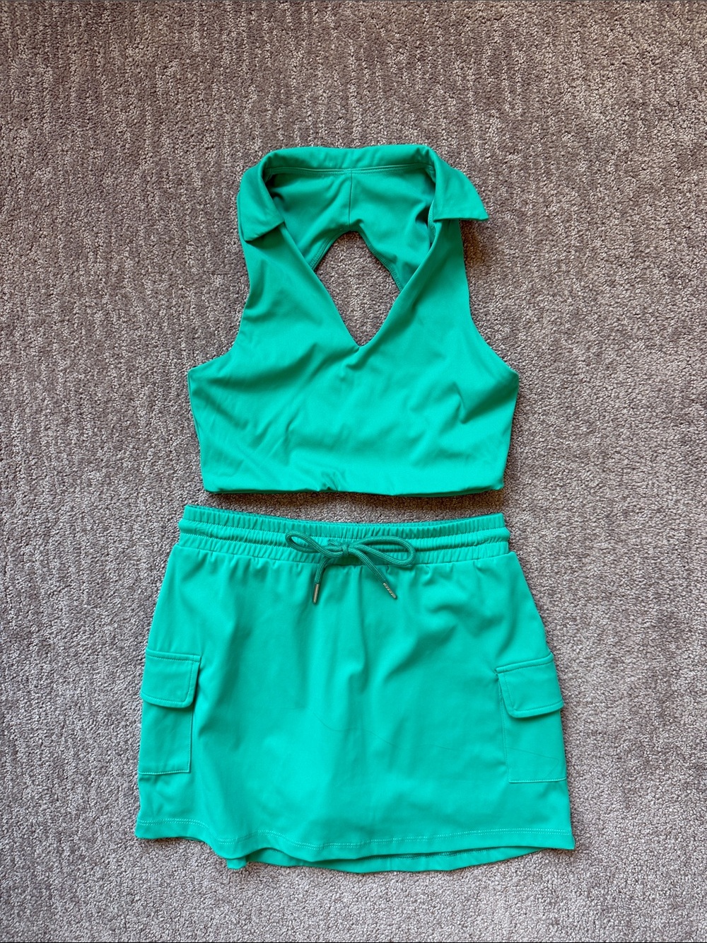 Emerald Green Two-Piece Crop Top & Skort Set
